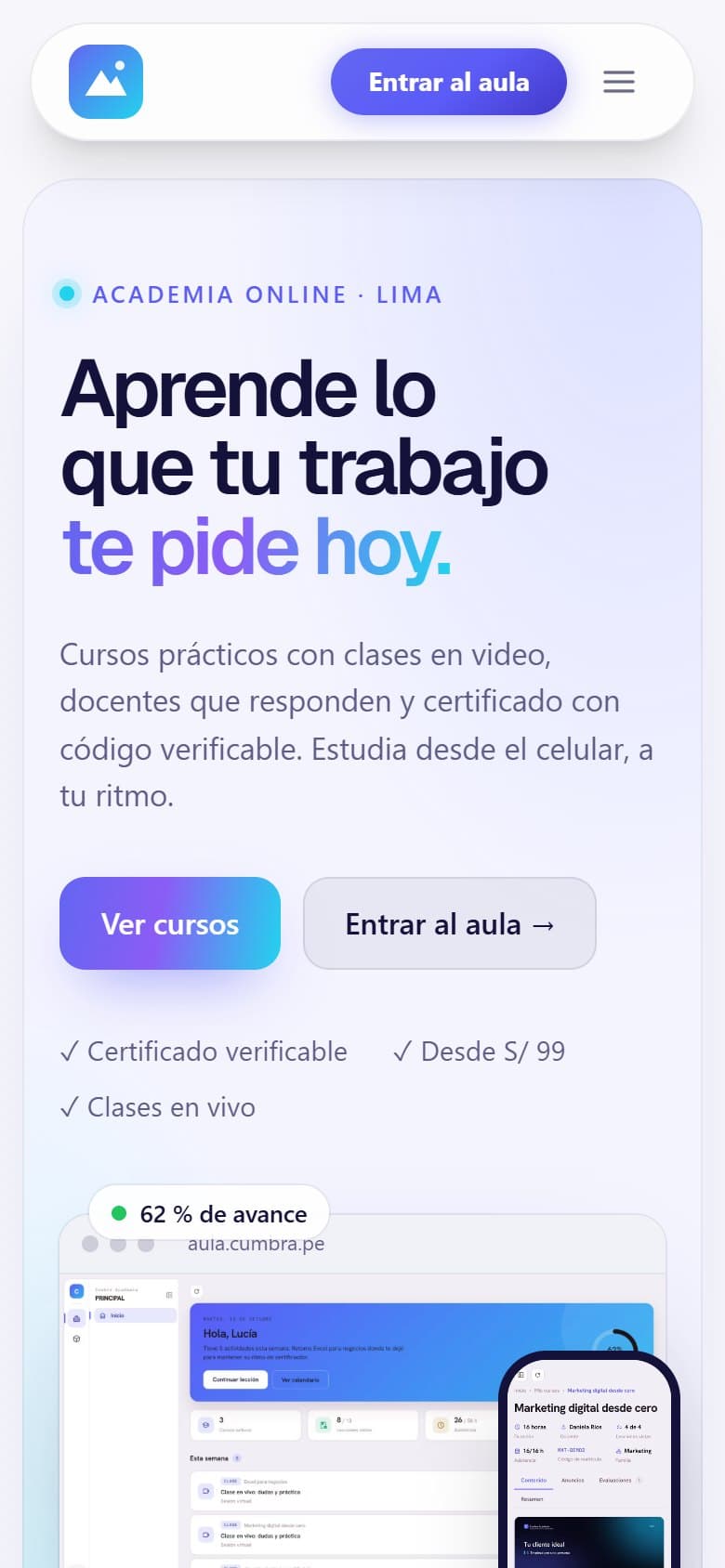 Proyecto de academia online (demo) en celular
