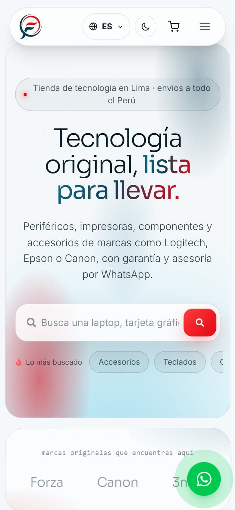 Versión celular de la web de tienda de tecnología